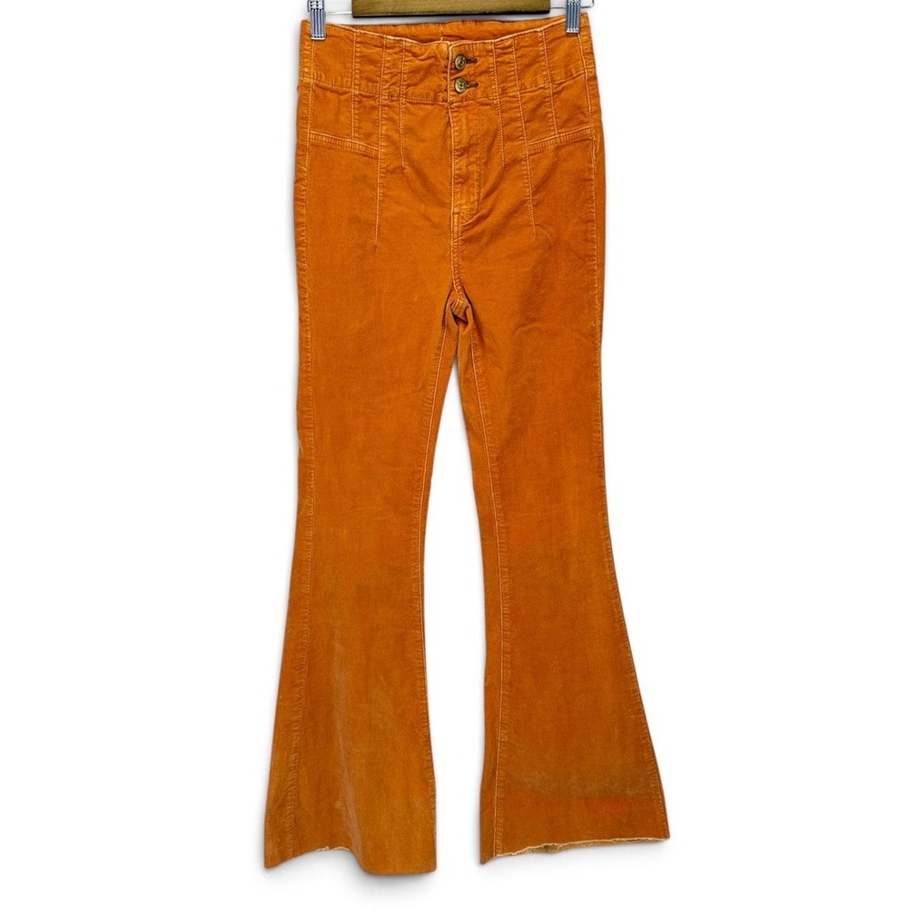 Free People Jayde Cord Flare Cognac Orange Corduroy Pants Women's Size 26